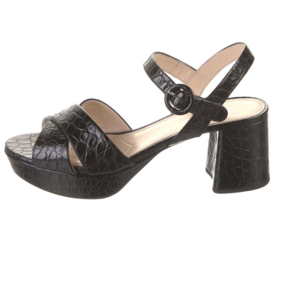 Prada Like New Black Croc-Embossed Leather Platform Sandals With Box Sz 39 / 9